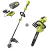 Trimmers RYOBI 40-Volt Lithium-Ion Cordless Attachment Capable String Trimmer And Brushless Chainsaw W/4.0Ah Battery & Charger Included -cuisinart shop ryobi cordless string trimmers ry40250 csw 64 1000