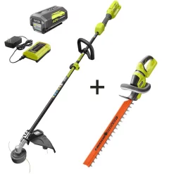 Trimmers RYOBI 40-Volt Lithium-Ion Cordless Attachment Capable String Trimmer And Hedge Trimmer, 4.0 Ah Battery And Charger Included