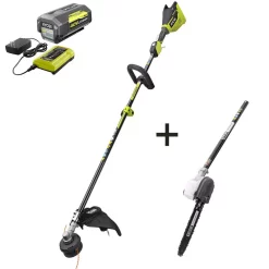 Trimmers RYOBI 40-Volt Lithium-Ion Brushless Cordless Attachment Capable String Trimmer And Pruner 4.0 Ah Battery And Charger Included
