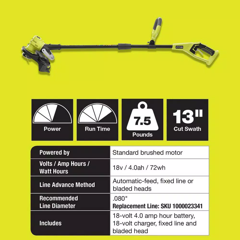 Trimmers RYOBI Reconditioned ONE+ 18-Volt Lithium-Ion Cordless String Trimmer/Edger – 4.0 Ah Battery And Charger Included 11 Trimmers RYOBI Reconditioned ONE+ 18-Volt Lithium-Ion Cordless String Trimmer/Edger – 4.0 Ah Battery And Charger Included - Image 9