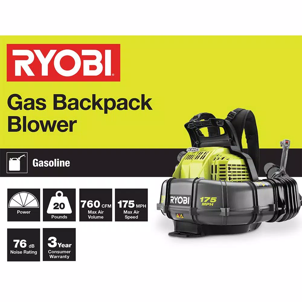 Leaf Blowers RYOBI 175 MPH 760 CFM 38cc Gas Backpack Leaf Blower 7 Leaf Blowers RYOBI 175 MPH 760 CFM 38cc Gas Backpack Leaf Blower - Image 5