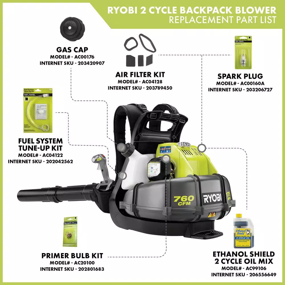 Leaf Blowers RYOBI 175 MPH 760 CFM 38cc Gas Backpack Leaf Blower 4 Leaf Blowers RYOBI 175 MPH 760 CFM 38cc Gas Backpack Leaf Blower - Image 2
