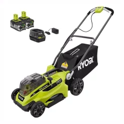 Lawn Mowers RYOBI 16 In. ONE+ 18-Volt Lithium-Ion Cordless Battery Walk Behind Push Lawn Mower Two 4.0Ah Batteries/Charger Included