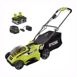 Lawn Mowers RYOBI 16 In. One+ 18-Volt Lithium-Ion Hybrid Walk Behind Push Lawn Mower – Two 4.0 Ah Batteries/Charger Included