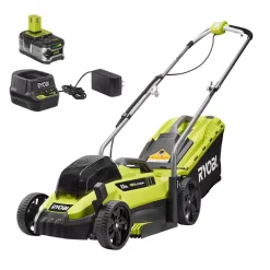 Lawn Mowers RYOBI 13 In. ONE+ 18-Volt Lithium-Ion Cordless Battery Walk Behind Push Lawn Mower – 4.0 Ah Battery/Charger Included