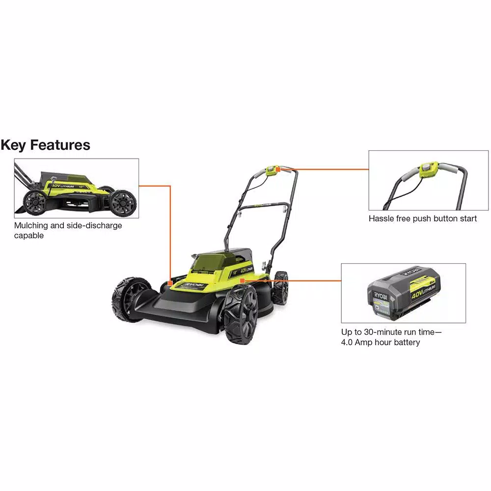 Lawn Mowers RYOBI 18 In. 40-Volt 2-in-1 Lithium-Ion Cordless Battery Walk Behind Push Mower With Two 4.0 Ah Batteries And Charger Included 6 Lawn Mowers RYOBI 18 In. 40-Volt 2-in-1 Lithium-Ion Cordless Battery Walk Behind Push Mower With Two 4.0 Ah Batteries And Charger Included - Image 4