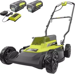 Lawn Mowers RYOBI 18 In. 40-Volt 2-in-1 Lithium-Ion Cordless Battery Walk Behind Push Mower With Two 4.0 Ah Batteries And Charger Included