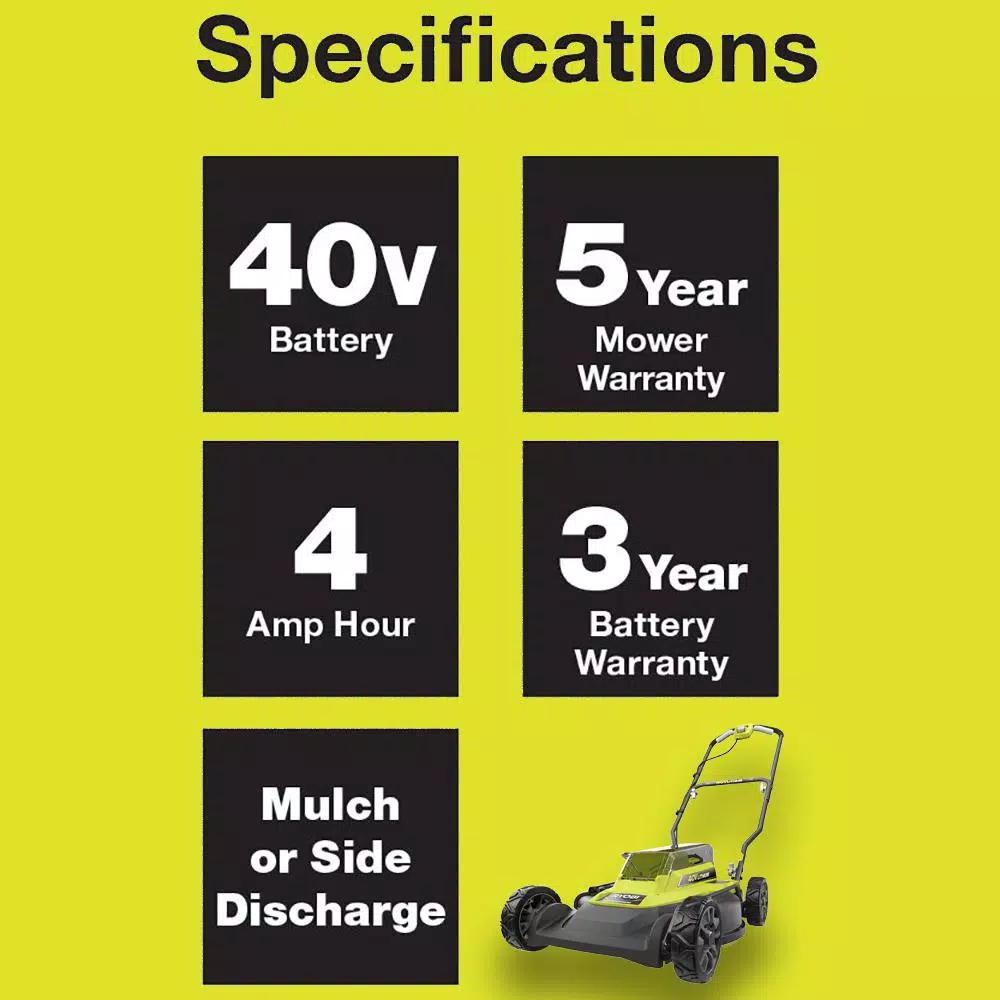 Lawn Mowers RYOBI 18 In. 40-Volt 2-in-1 Lithium-Ion Cordless Battery Walk Behind Push Mower With Two 4.0 Ah Batteries And Charger Included 7 Lawn Mowers RYOBI 18 In. 40-Volt 2-in-1 Lithium-Ion Cordless Battery Walk Behind Push Mower With Two 4.0 Ah Batteries And Charger Included - Image 5