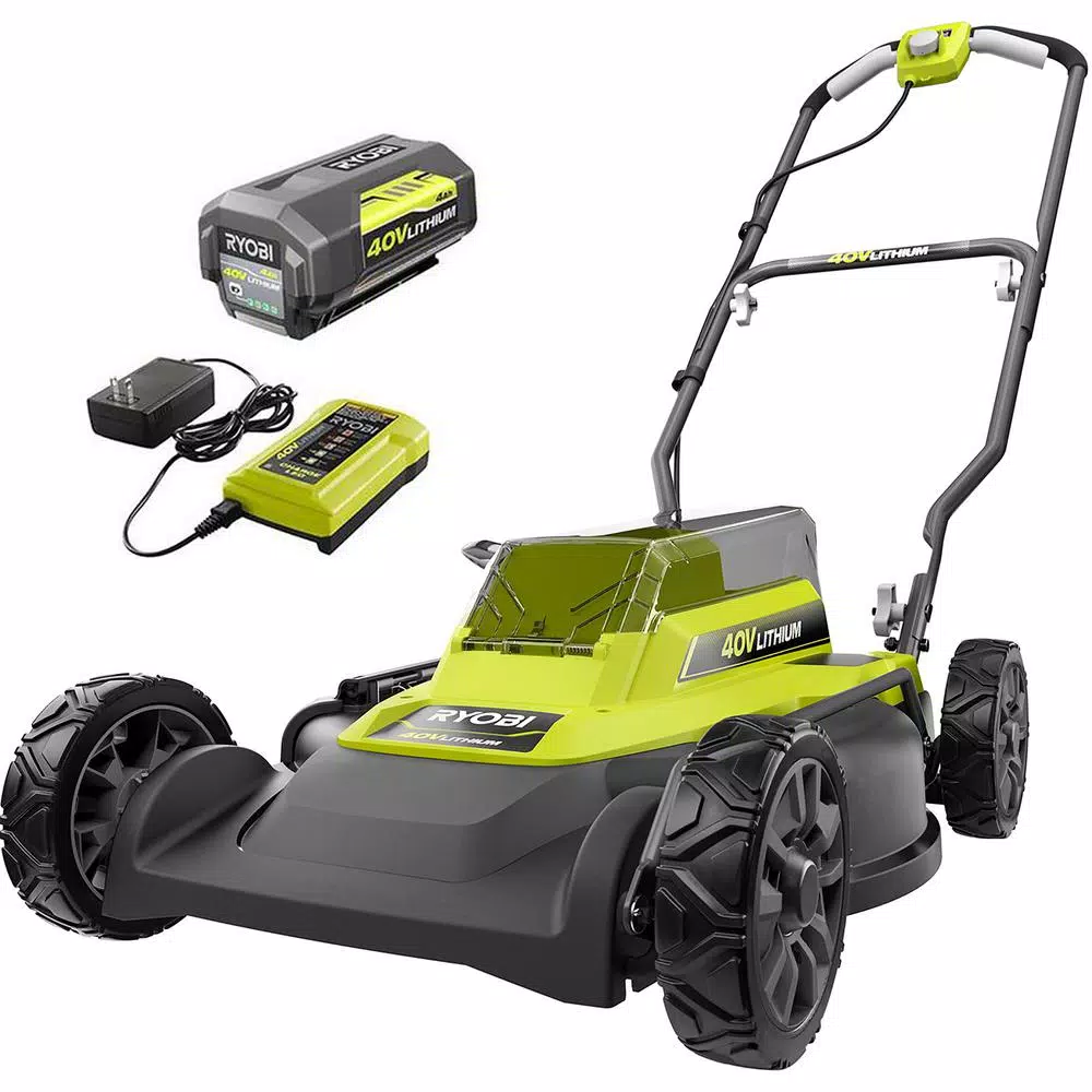 Lawn Mowers RYOBI 18 In. 40-Volt 2-in-1 Lithium-Ion Cordless Battery Walk Behind Push Mower 4.0 Ah Battery/Charger Included