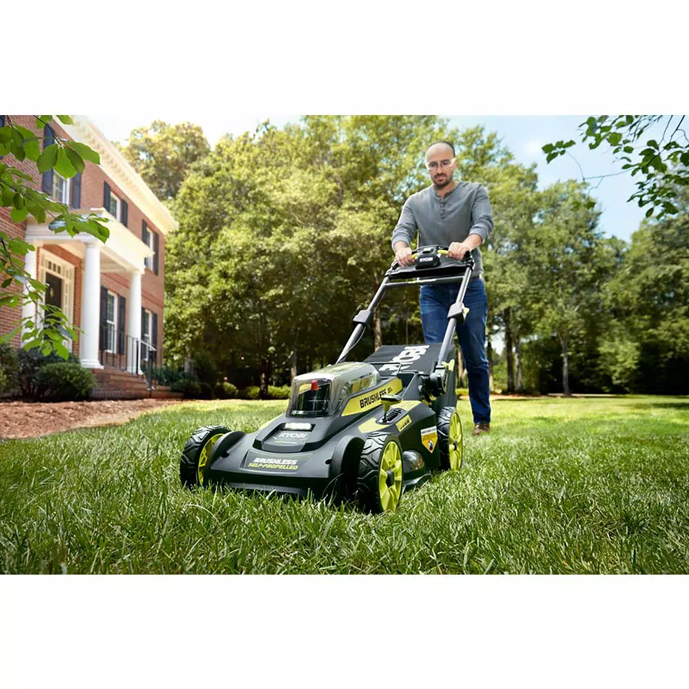 RYOBI 20 in. 40-Volt Brushless Lithium-Ion Cordless Walk Behind Self-Propelled Mower & Trimmer w/6.0 Ah Battery & Charger Lawn Mowers RYOBI 20 In. 40-Volt Brushless Lithium-Ion Cordless Walk Behind Self-Propelled Mower & Trimmer W/6.0 Ah Battery & Charger -cuisinart shop ryobi self propelled lawn mowers ry401120 4x 31 1000