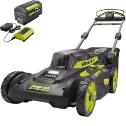 Lawn Mowers RYOBI 20 In. 40-Volt 6.0 Ah Lithium-Ion Battery Brushless Cordless Walk Behind Self-Propelled Lawn Mower With Charger Included