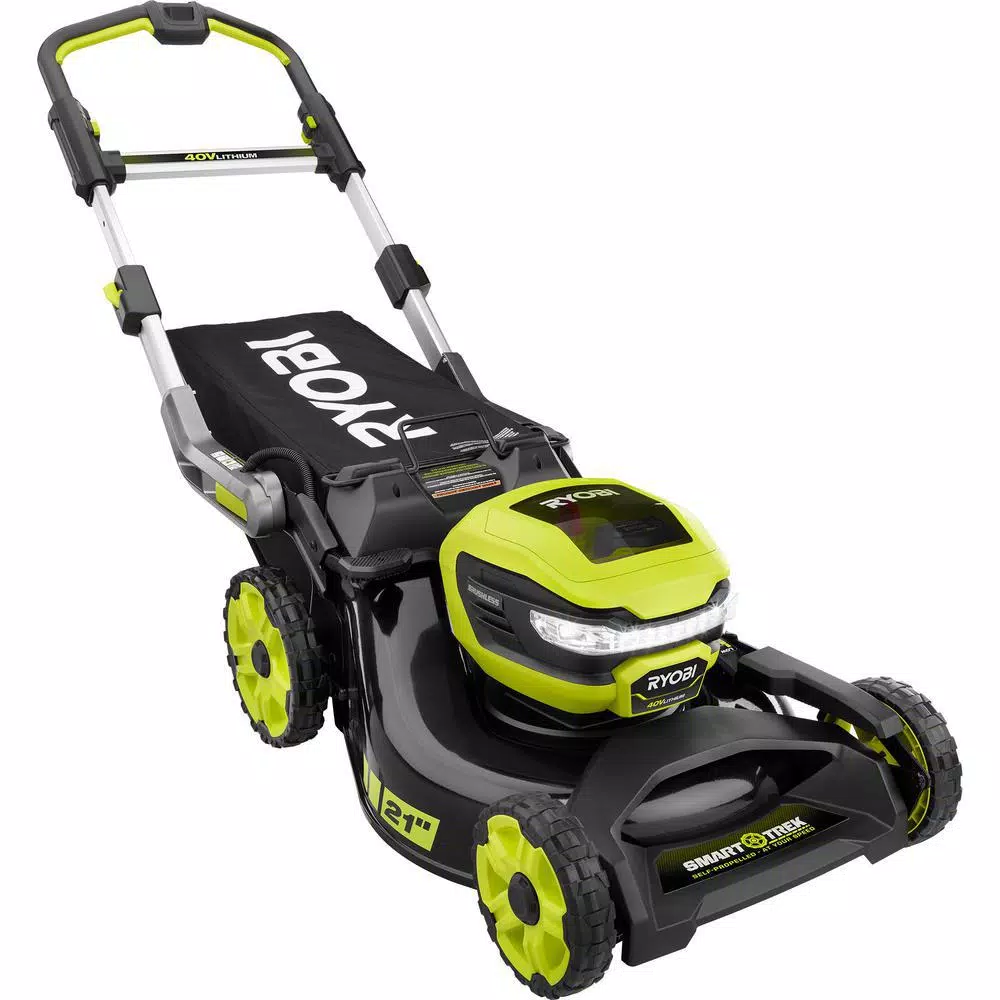 RYOBI 21 in. 40-Volt Brushless Lithium-Ion Cordless SMART TREK Self-Propelled Walk Behind Mower with 6.0Ah Battery and Charger Lawn Mowers RYOBI 21 In. 40-Volt Brushless Lithium-Ion Cordless SMART TREK Self-Propelled Walk Behind Mower With 6.0Ah Battery And Charger -cuisinart shop ryobi self propelled lawn mowers ry40lm10 y 4f 1000