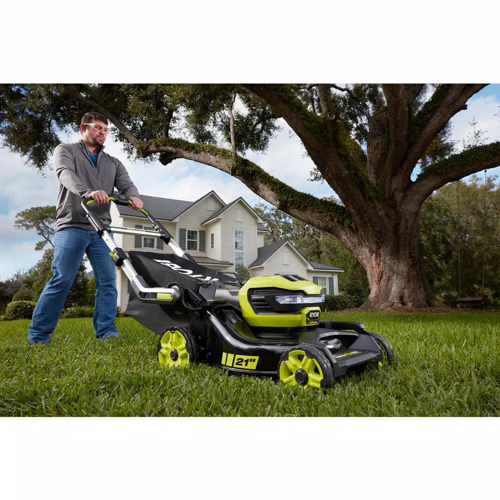 RYOBI 21 in. 40-Volt Brushless Lithium-Ion Cordless SMART TREK Self-Propelled Walk Behind Mower with 6.0Ah Battery and Charger Lawn Mowers RYOBI 21 In. 40-Volt Brushless Lithium-Ion Cordless SMART TREK Self-Propelled Walk Behind Mower With 6.0Ah Battery And Charger -cuisinart shop ryobi self propelled lawn mowers ry40lm10 y 66 1000