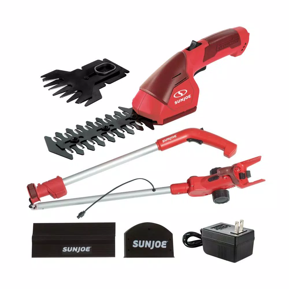 Trimmers Sun Joe 7.2-Volt 2-in-1 Cordless Grass Shear And Hedge Trimmer With Extension Pole In Red 3 Trimmers Sun Joe 7.2-Volt 2-in-1 Cordless Grass Shear And Hedge Trimmer With Extension Pole In Red