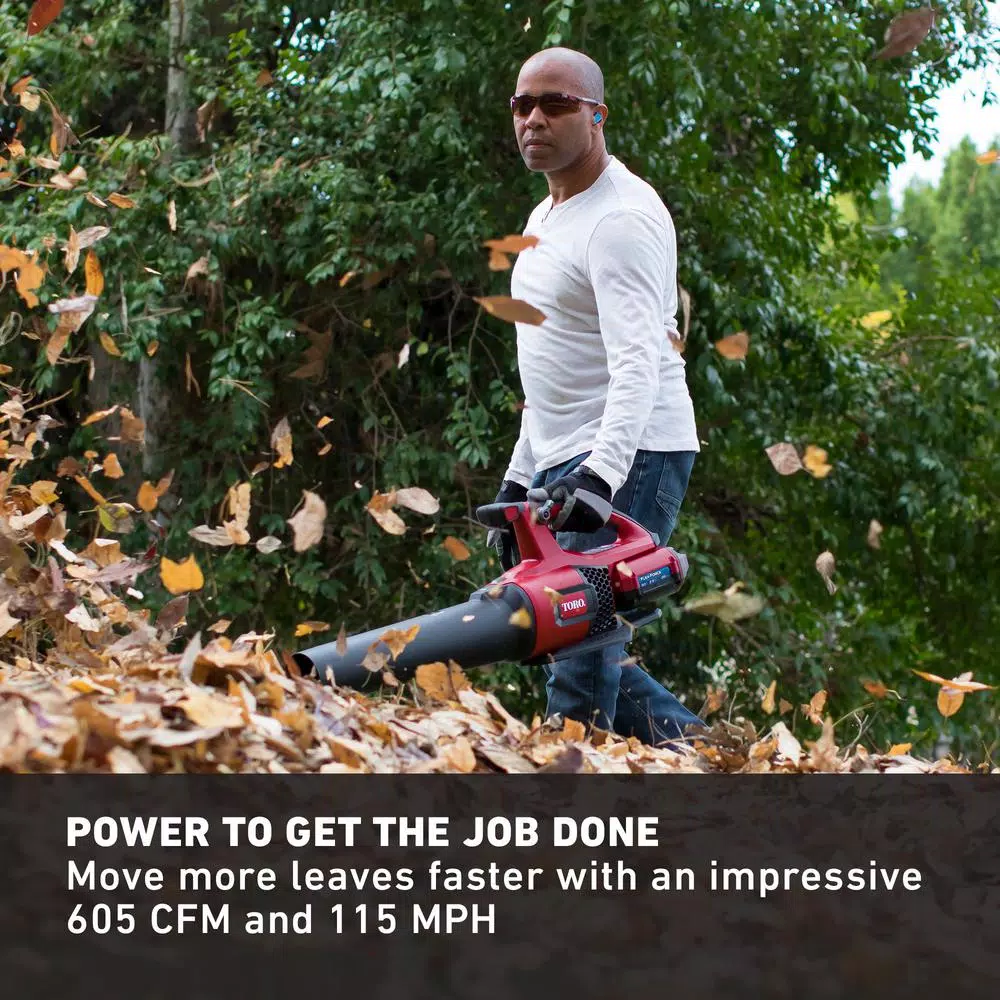 Toro 115 MPH 605 CFM 60-Volt Max Lithium-Ion Brushless Cordless Leaf Blower – 2.5 Ah Battery and Charger Included Leaf Blowers Toro 115 MPH 605 CFM 60-Volt Max Lithium-Ion Brushless Cordless Leaf Blower – 2.5 Ah Battery And Charger Included -cuisinart shop toro cordless leaf blowers 51820 e1 1000