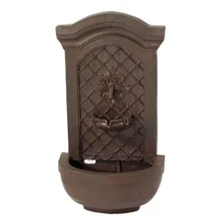 Outdoor Decor Sunnydaze Decor Rosette Resin Weathered Iron Solar With Battery Backup Outdoor Wall Fountain