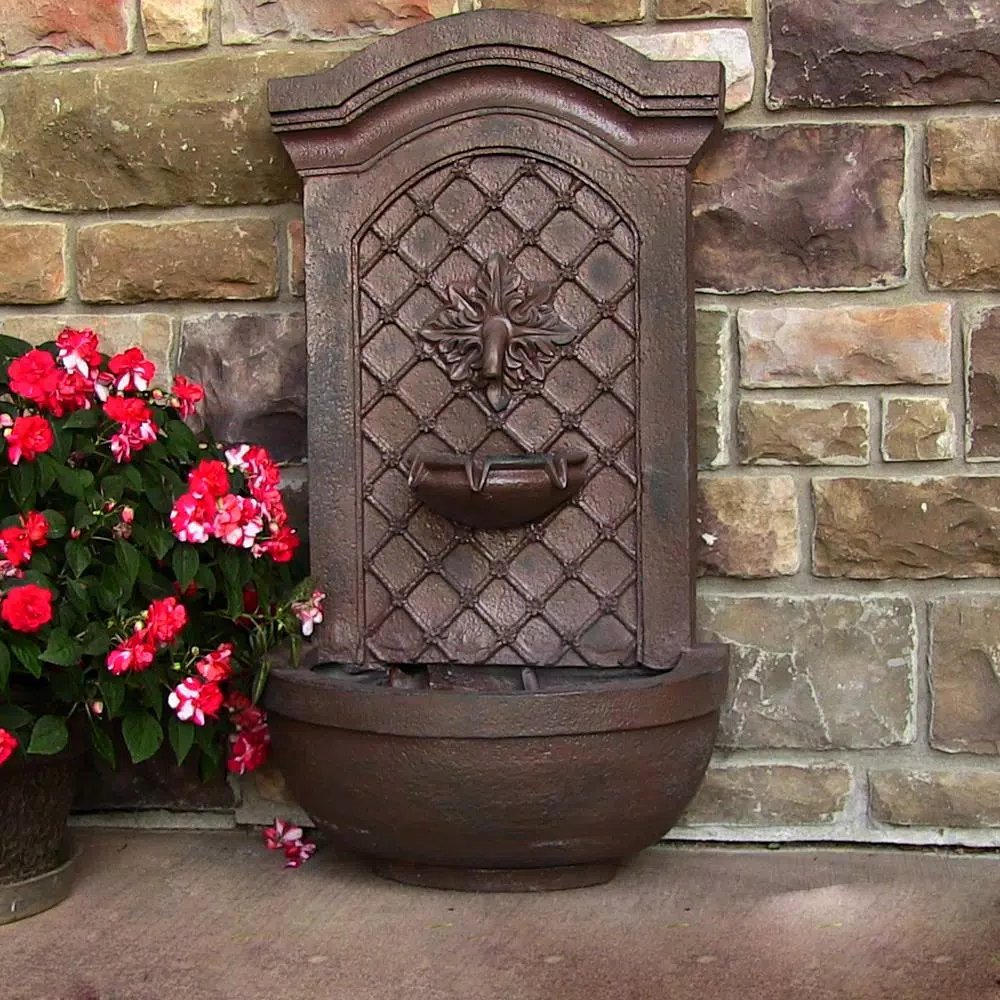 Outdoor Decor Sunnydaze Decor Resin Weathered Iron Rosette Solar Outdoor Wall Fountain - Image 7