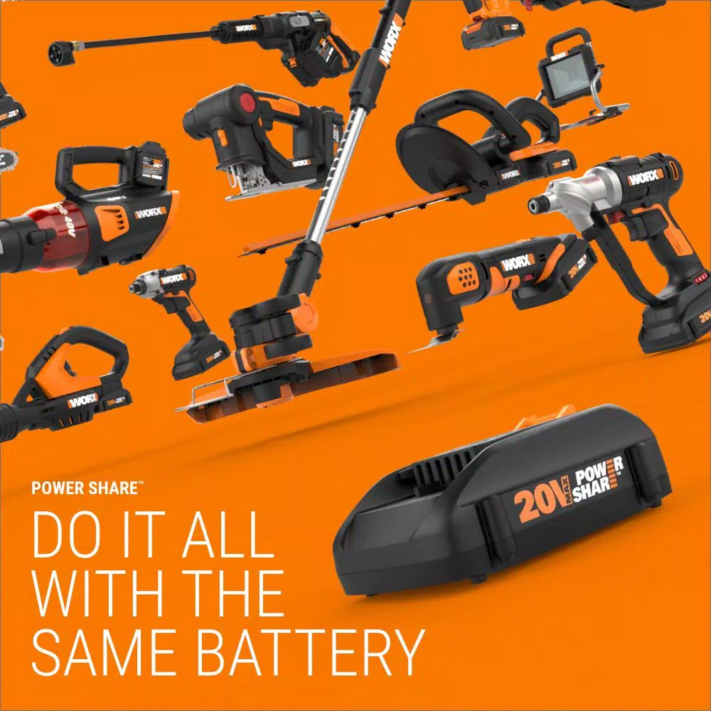 Leaf Blowers Worx POWER SHARE 20-Volt 120 MPH 80 CFM Cordless Battery Leaf Blower / Sweeper (2Ah Battery, Charger & Accessories Included) 16 Leaf Blowers Worx POWER SHARE 20-Volt 120 MPH 80 CFM Cordless Battery Leaf Blower / Sweeper (2Ah Battery, Charger & Accessories Included) - Image 14